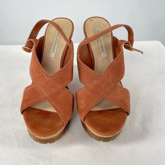 Diane Von Furstenberg Sylvia Suede Wedge Sandals in Brown Size 8.5 - Picture 6 of 8